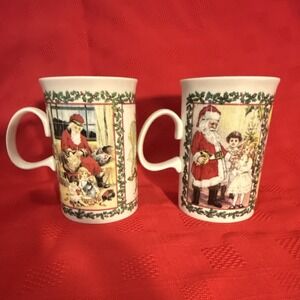 Dunoon Stoneware Christmas Santa Claus 1/2 Pint Coffee Mug Set of 2 Scotland